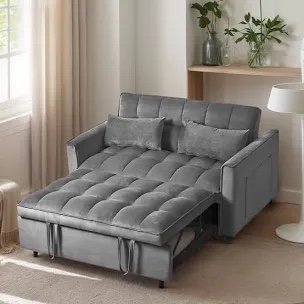 3 in 1 convertible sleeper sofa bed, modern velvet loveseat futon sofa
