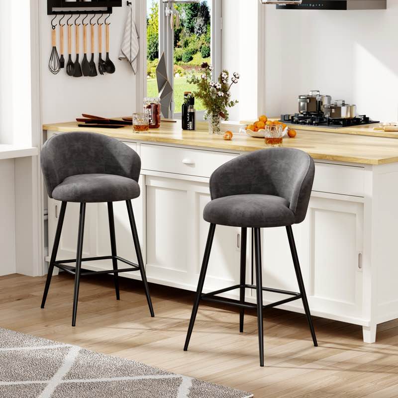 Upholstered Counter Stool With Metal Frame (Set of 2)