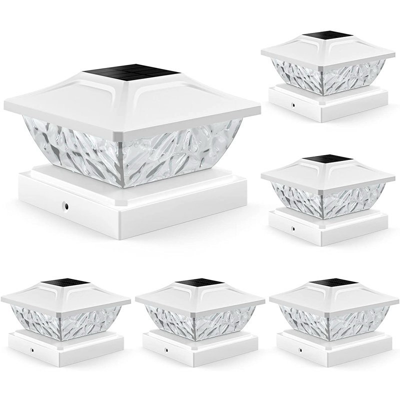 low voltage solar powered integrated led fence post cap light with base adapter included pack (set of 6)