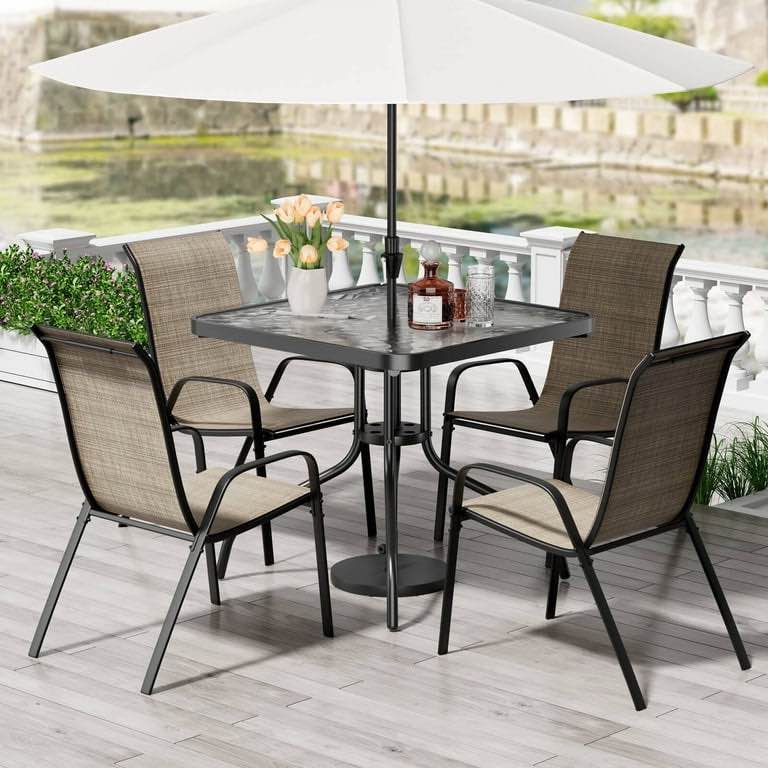 pirecart 5-piece outdoor patio dining set with 4 textilene chairs and square table, brown (chairs only)