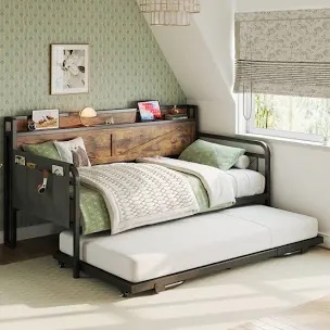 twin sized rustic, brown daybed with trundle SKU:PHO_348RFWMA