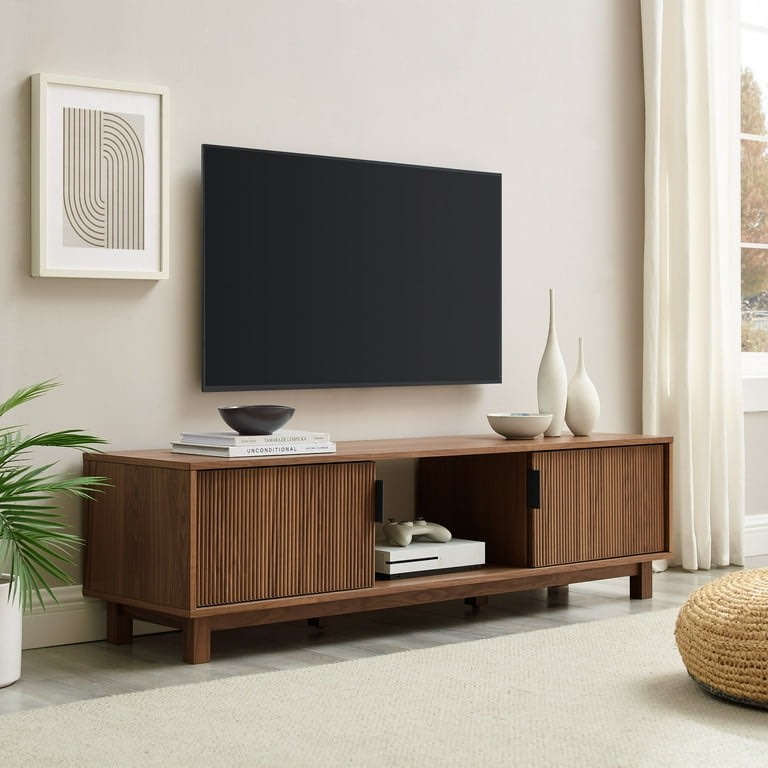 Walker Edison ARUM2FMO 16 x 15.75 x 58 in. 2 Door TV Stand with Reeded Front&#44; Mocha
