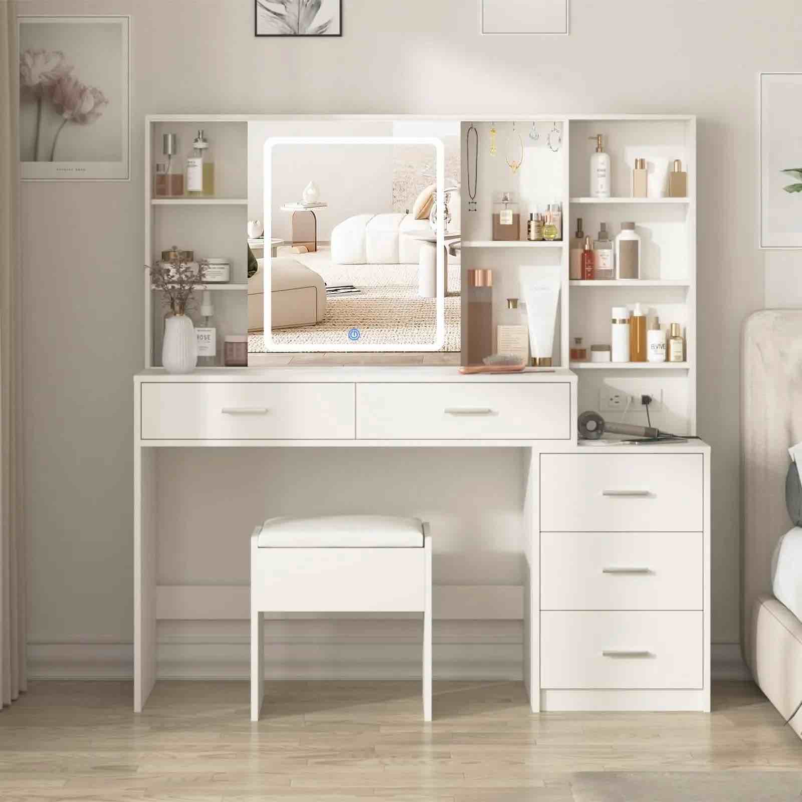 51in Makeup Vanity Desk With Charging Station