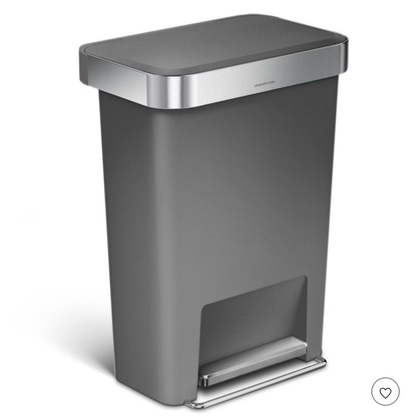 simplehuman 45L Rectangular Liner Rim Plastic Step Trash Can