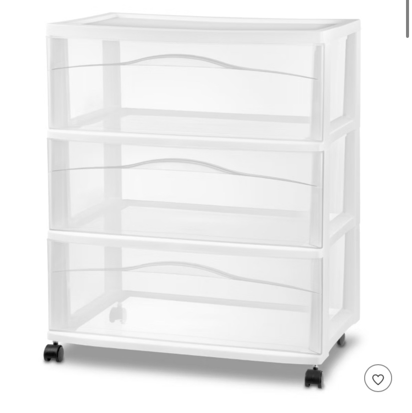 3 Drawer Wide Cart White - Brightroom™: Plastic Storage Drawers, Utility Cart with Casters, Portable Universal Storage