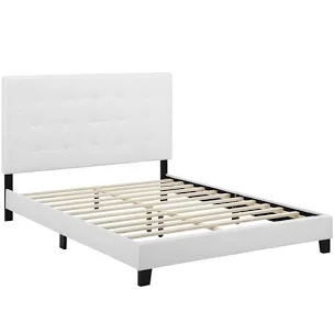 White Fabric king size bed frame