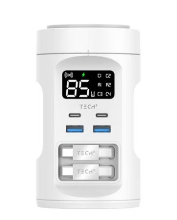 Tech Squared Power Tower with Qi2 Wireless Charging and Retractable Cords