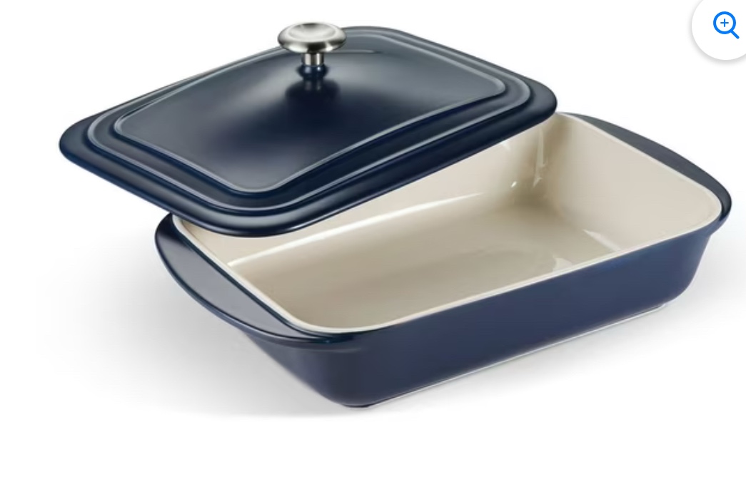 tramontina 13.6" x 9.6" ceramic covered bakeware with stainless steel knob