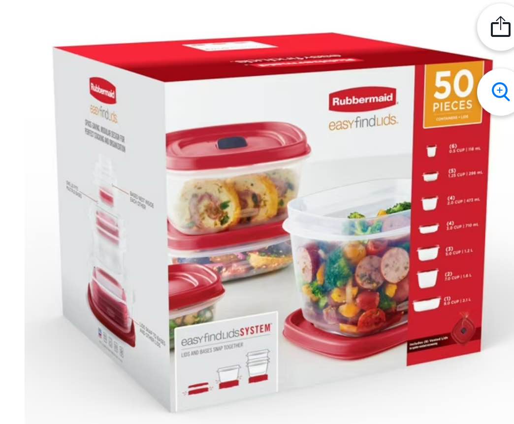Rubbermaid 50-Piece EasyFind Lids Vented Food Storage Set