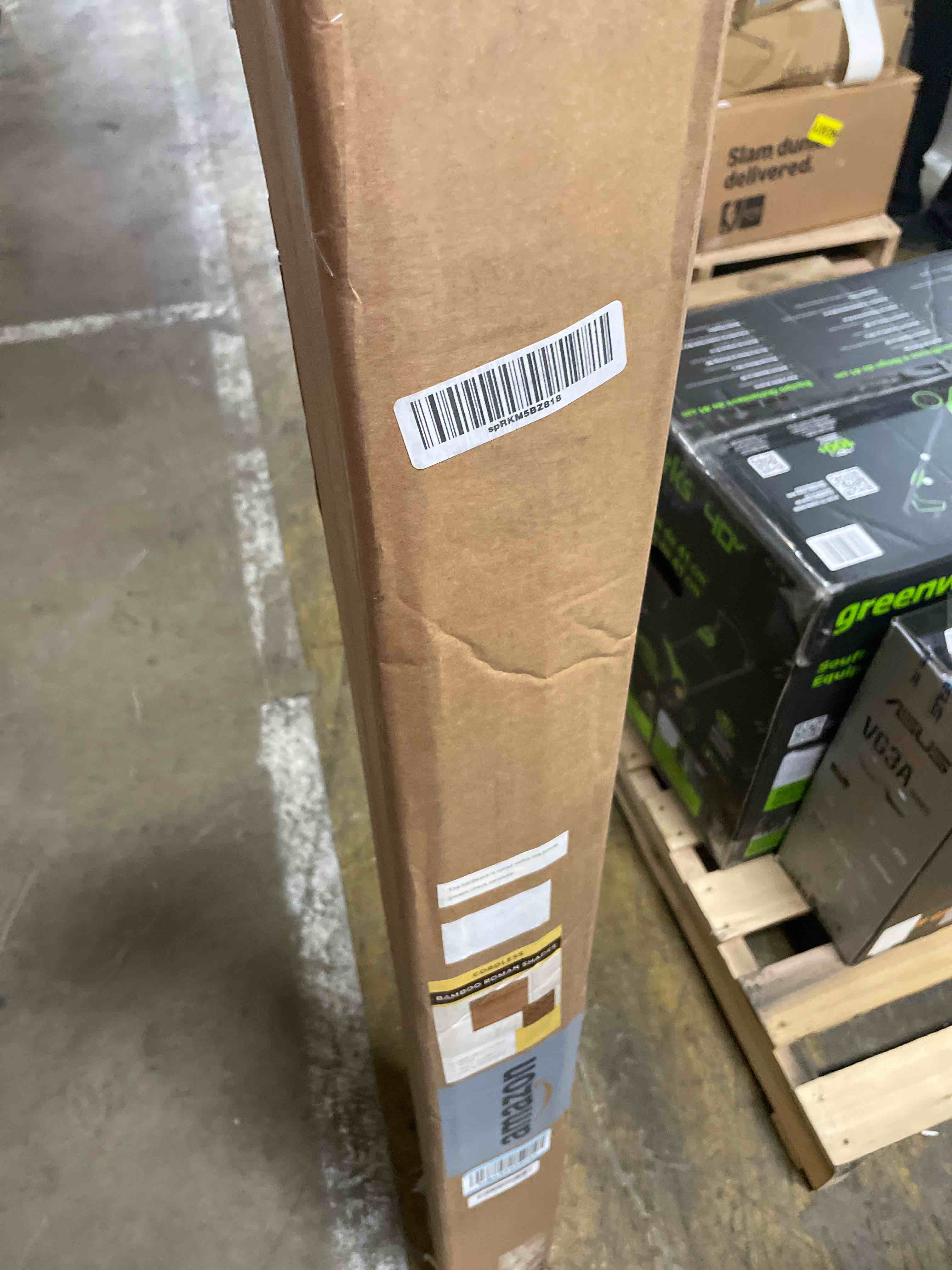 Condition photo showing New/Like New for LazBlinds Cordless Bamboo Roman Shades, Custom Light Filtering Window Treatment, Roll Up Retro Bamboo Blinds for Windows, Brown206