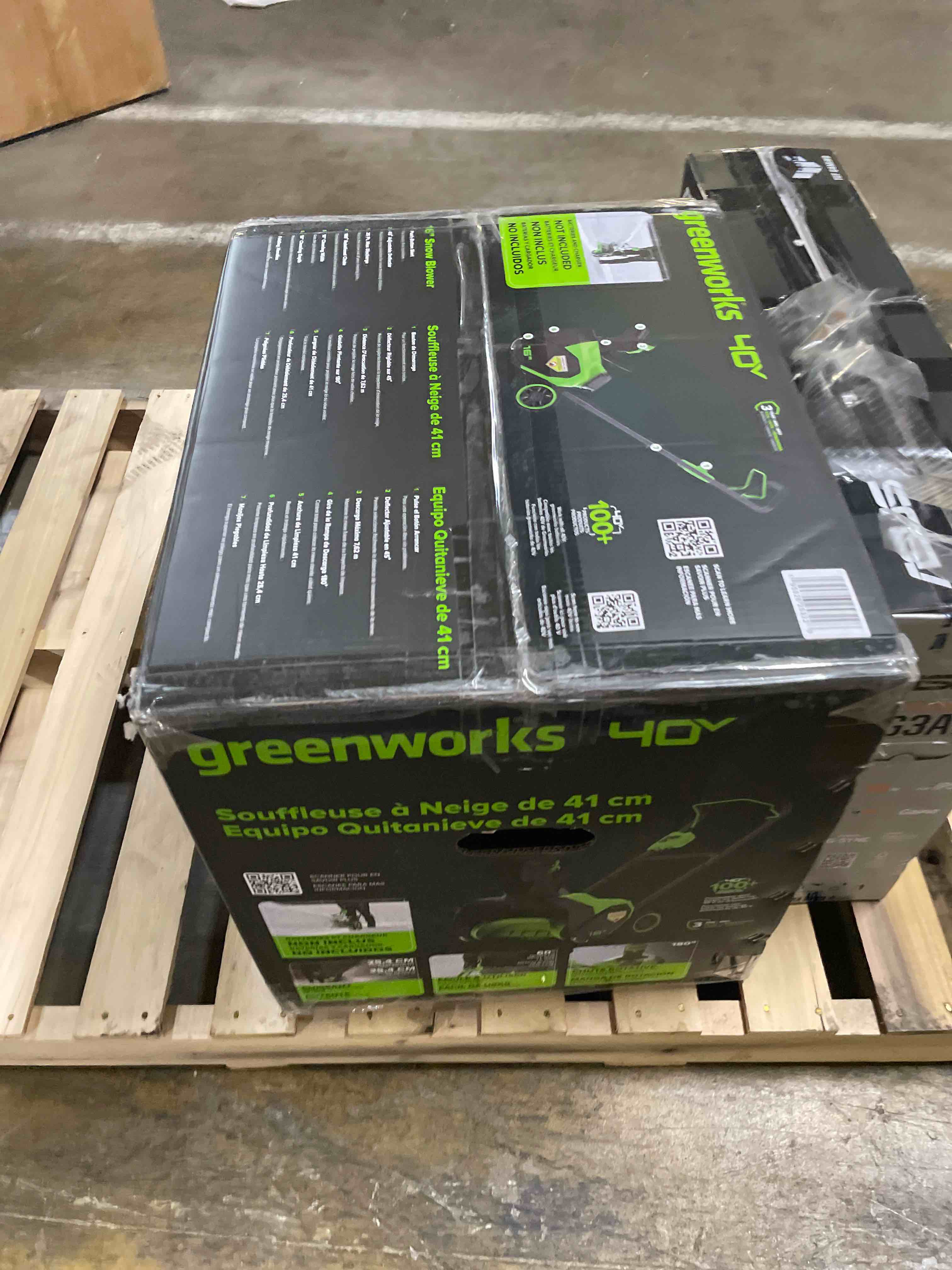 Condition photo showing New/Like New for Greenworks 40V (75+ Compatible Tools) 16” Cordless Snow Blower, 5.0Ah Battery and Charger Included, SN40B410 16" 5.0Ah