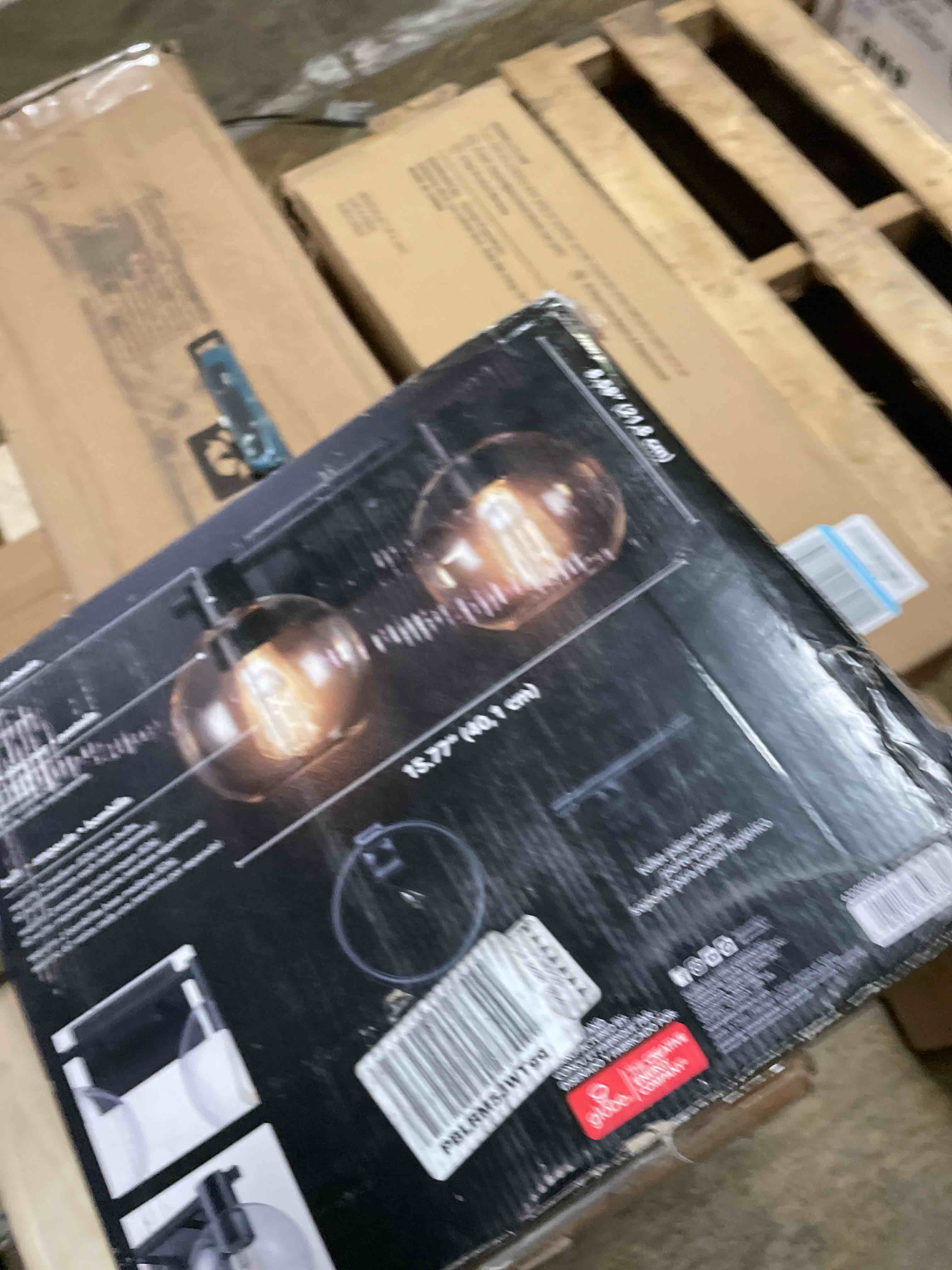 Condition photo showing Good Condition for GLOBE Electric 63000057 3-Piece All-in-One Bathroom Set, Matte Black, 15" 2-Light Vanity Light, Clear Glass Shades, Toilet Paper Holder, Towel Ring, Bathroom Lights Over Mirror, Powder Room Lighting