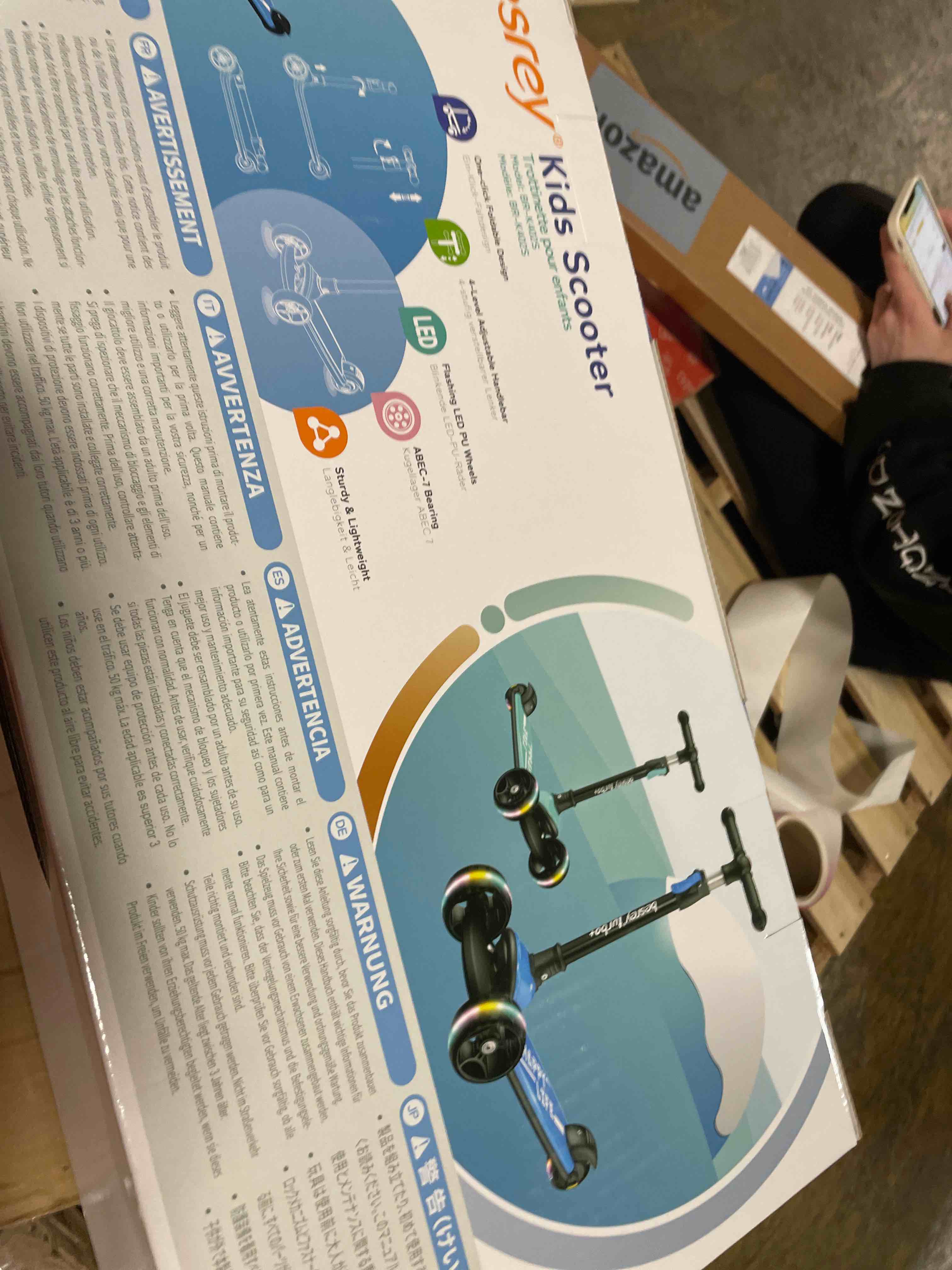 Condition photo showing New/Like New for Besrey Kick Scooter for Kids Ages 3-10, 3-Wheel Folding Scooter with Adjustable Height, LED Light Wheels, Extra Wide Deck for Outdoor Activities Blue