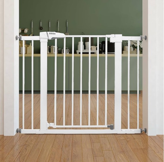 Babelio Baby Gate for Doorways and Stairs, 26''-40'' Auto Close Dog/Puppy Gate, Easy Install, Pressure Mounted, No Drilling, fits for Narrow and Wide Doorways, Safety Gate Door for Child and Pets