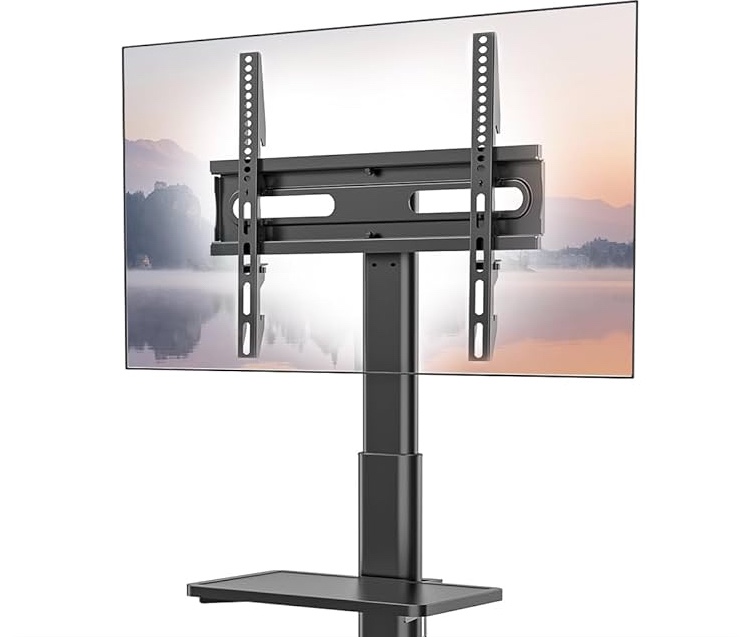 AX WARBER. Universal Floor TV Stand with Mount 70 Degree Swivel 9 Level Height Adjustable and Space Saving Design for Most 27 to 65 inch LCD, LED OLED TVs One Shelf