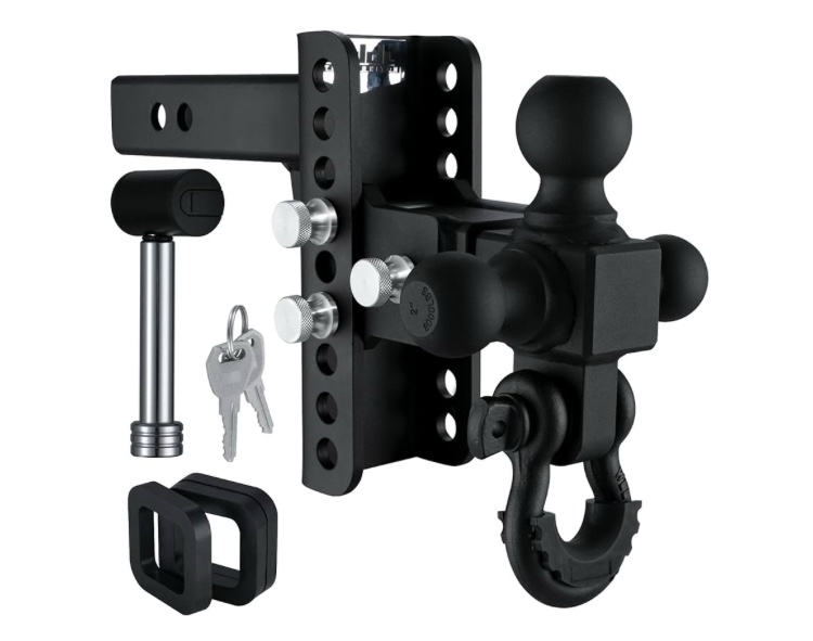 Trail A Lot. Adjustable Trailer Hitch Tri-Ball Mount with Round Shackle, Fits 2-in Receiver, 6" Drop, 1-7/8" & 2" &2-5/16" Ball