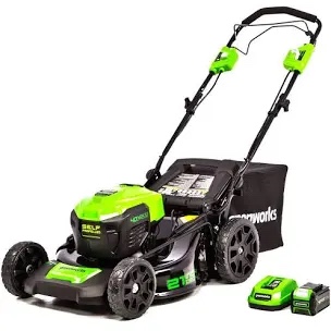 Greenworks 40V 21" Brushless Cordless (Self-Propelled) Lawn Mower (75+ Compatible Tools), 5.0Ah Battery and Charger Included