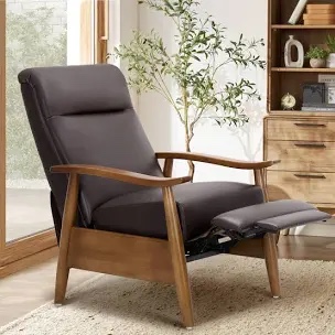 Walnut Leather Push - Black Recliner