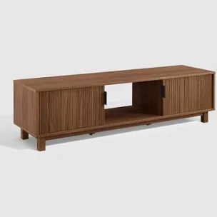 Walker Edison Walton Modern Fluted-Door Low Stand for TVs up to 80 Inches, 70 x 15.75 x 16 inches, Mocha