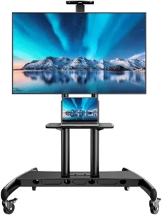 PERLESMITH Mobile TV Stand for 55-80 Inch Flat/Curved Screen TV Max VESA 800x500mm Outdoor TV Cart with Height Adjustable AV Shelf Rolling Floor TV Stand w/Camera Tray Holds up to 200Lbs (PSTVMC07)