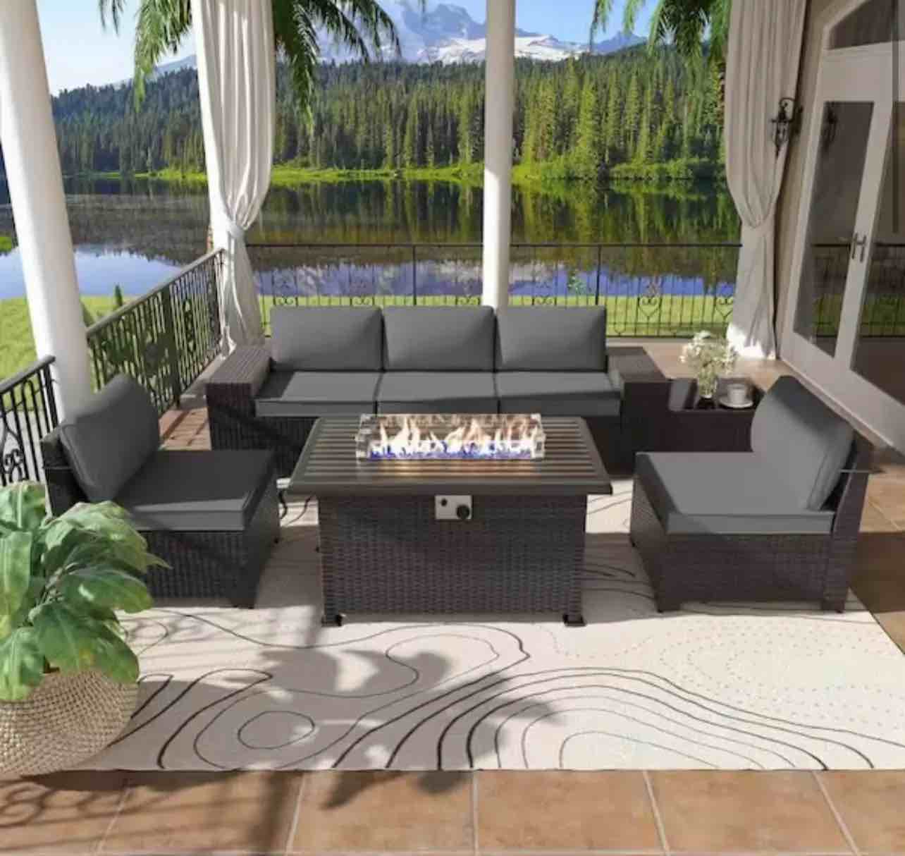 6 Pcs Rattan Sofa Patio Furniture Set - Dark Grey