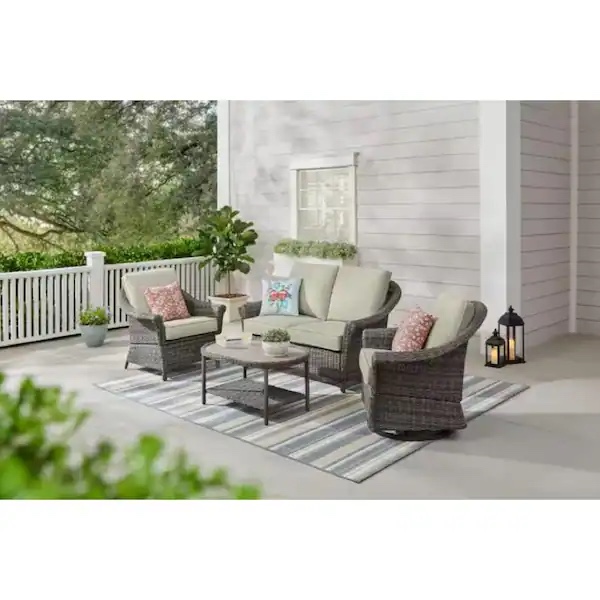 Hampton Bay Chasewood Brown Wicker Patio single swivel chair 
