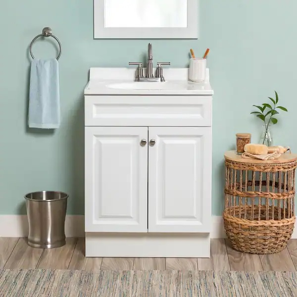 Glacier Bay 25 in. Single Sink White Bath Vanity with White Cultured Marble Top (Assembled)