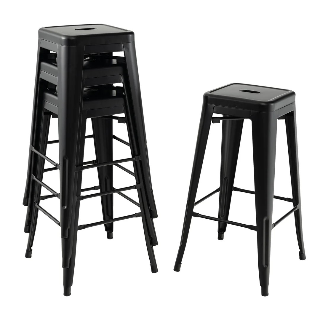 (Set of 4) Giantex Metal Backless Bar Stools Set of 4, 30" Bar Height Modern Industrial Barstools w/Cut-out Handle