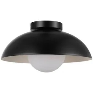 Globe Electric 13 in. 1-Light Matte Black Flush Mount Ceiling Light with White Opal Glass Shade