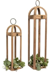 hpc decor large rustic farmhouse lantern decor set of 2, tall 30“ vintage wooden lanterns, modern candle lanterns decorative w/light string and garland for home, indoor,outdoor,fireplace mantle decor