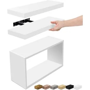Sorbus Floating Shelves for Wall Set of 3 - Bathroom Shelves for Wall Storage, Over Toilet, Bedroom, Farmhouse, Wall Decor - 2 Floating Shelves with Invisible Brackets & 1 Rectangular Box