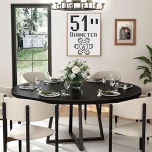 51.5’’ Round Dining Table For 6-8, Round Kitchen Table With Trestle