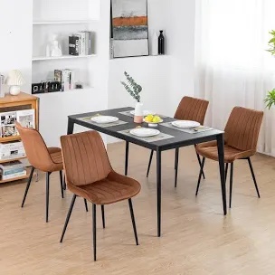 Velvet Dining Chairs Set Of 4, Upholstered Kitchen Chairs For Living Room With Metal Legs, brown