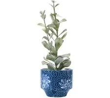 Southbury Blue & White Stoneware Ceramic Planters with Floral Design - Indoor/Outdoor Decorative Pots for Home & Garden