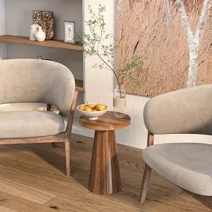 13.6'' Round End Table,side Table With Fluted Pedestal Base