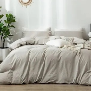 MooMee Duvet Cover Set 100% Washed Cotton Linen Like Textured Lightweight