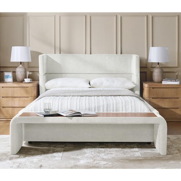 (Missing a box) Karl White Pine Wood Frame Queen Platform Bed