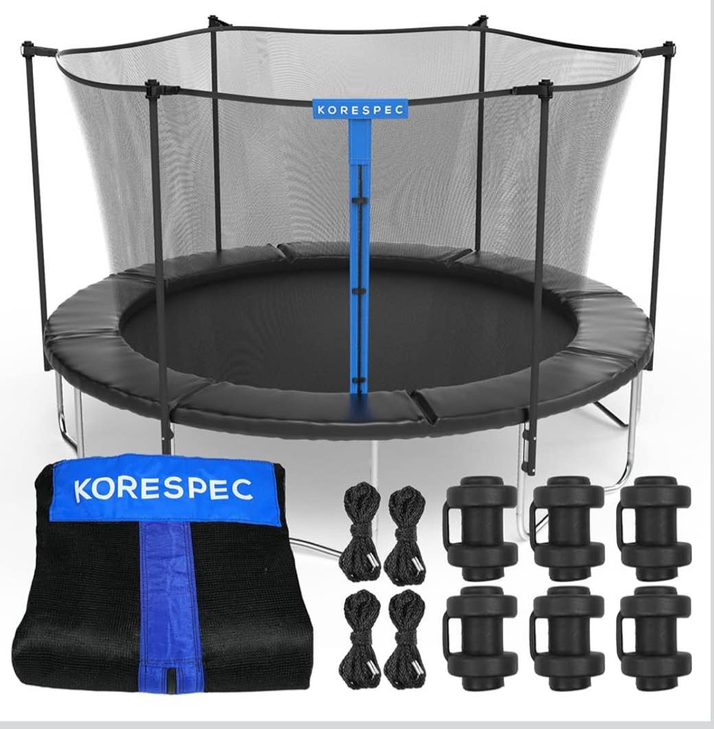 Trampoline Net Replacement 12FT with 6 Pole Caps (1 Inch) & 4 Strings - NO Poles - Breathable UV Weather Resistant Safety Enclosure - Fits Outdoor Round