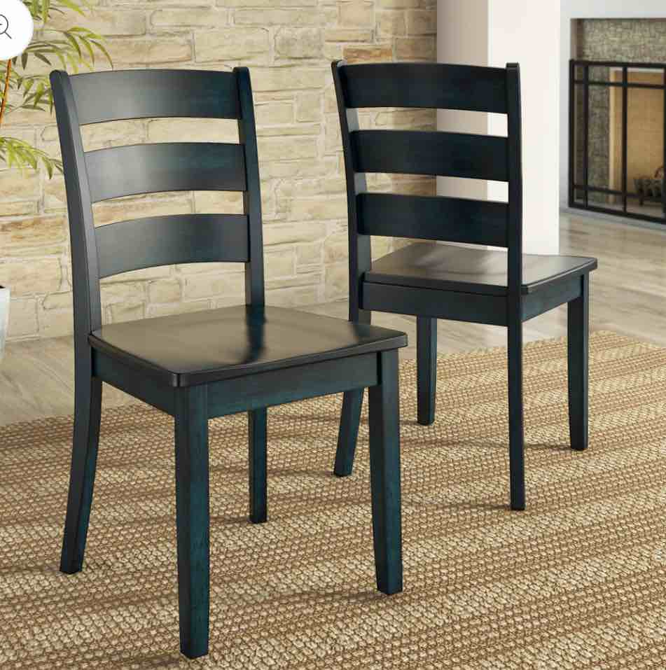 Ladder Back Wood Dining Chairs (Set of 2) - Antique Denim Finish