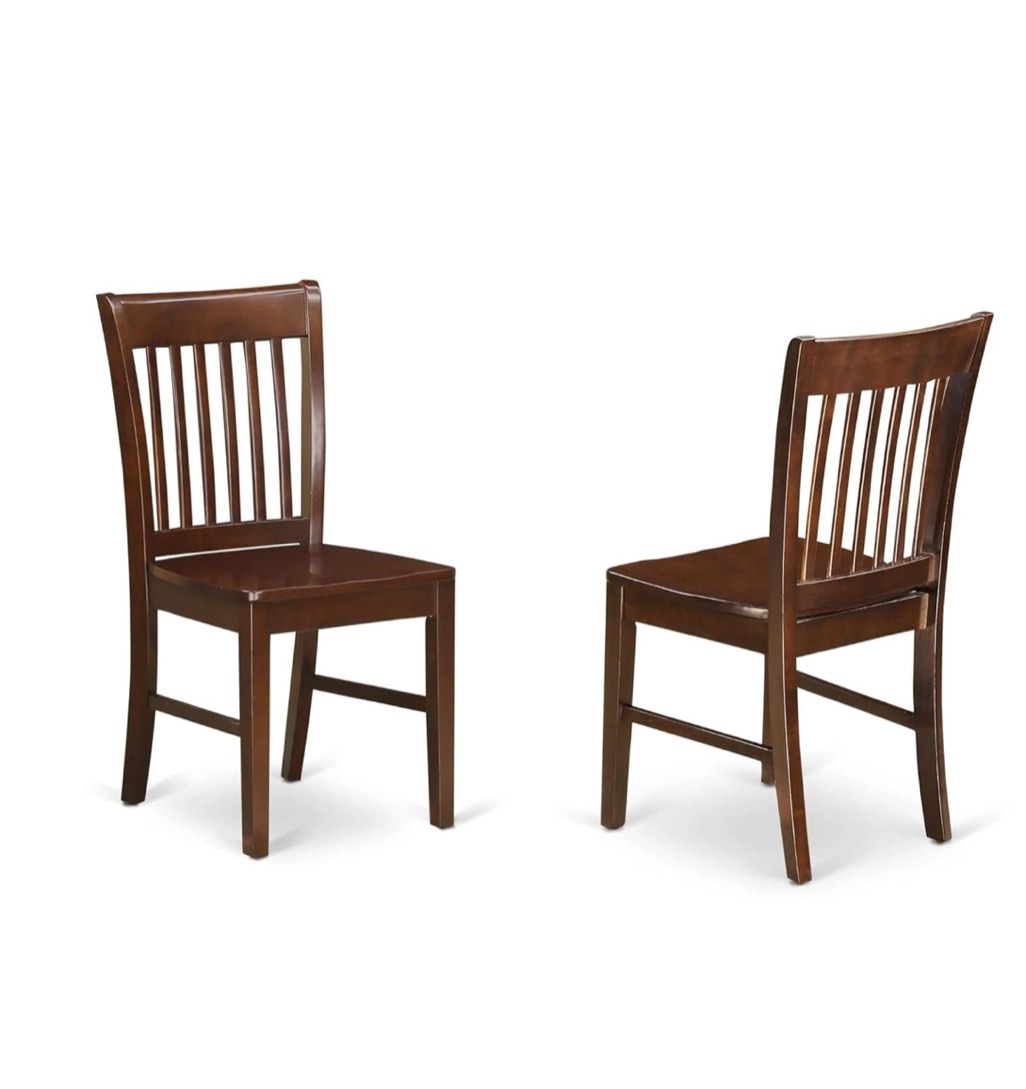 East West Furniture Norfolk Dining Room Slat Back Solid Wood Seat Chairs, Set of 2, Mahogany
