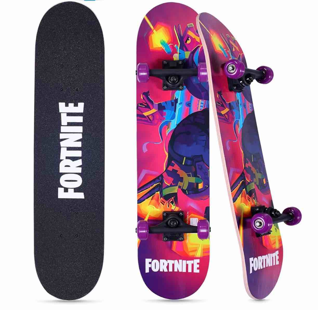 Skateboard with Printed Graphic Grip Tape - Great for Kids and Teens, Cruiser Skateboard with ABEC 5 Bearings, Durable Deck, Smooth Wheels ( Peeling from bottom shown in pictures)