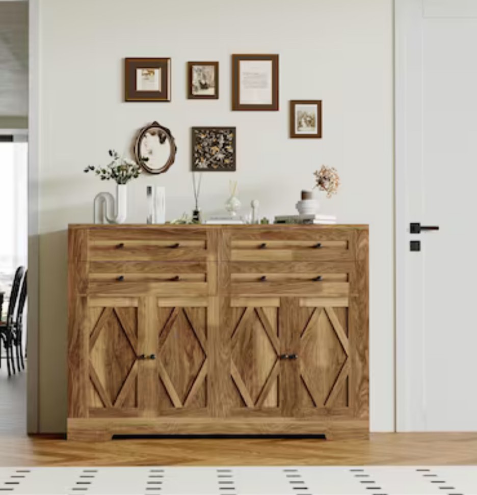 Qeetex Farmhouse 55in Large Sideboard Buffet Cabinet with Storage – 4 Drawers 4 (similar in stock)