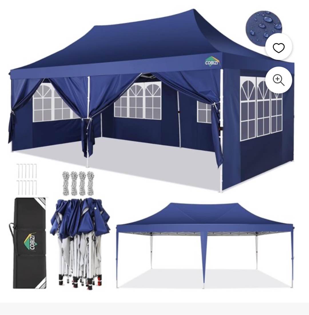COBIZI 10x20 Pop Up Canopy Tent with Sidewalls,Party Tent Outdoor Gazebos, Waterproof & UV50+,3 Adjustable Heights,Higher Frame Design - Extra Tall for Parties Backyard,Weddings,Markets,(Dark Blue)