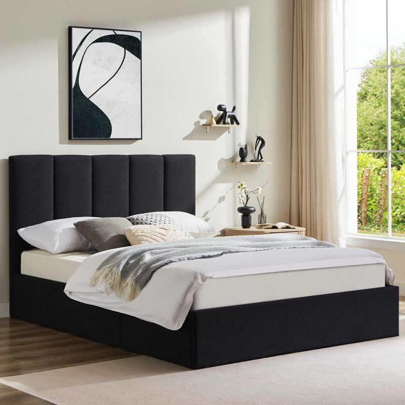 Black-F Juan Juanetta Hydraulic Lift Up Storage Upholstered 