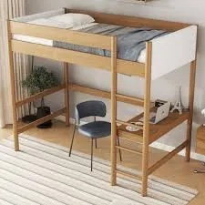 Twin Size Loft Bed With Desk And Upholstered Headboard