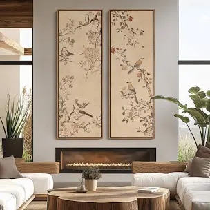 vintage landscape wall art - 20x60 inches framed canvas set of 2