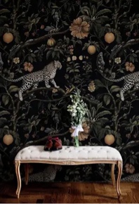 exotic leopard and jungle fruits wallpaper bold dark floral peel and stick roll