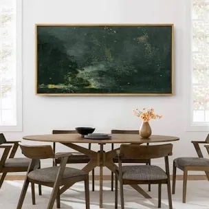 Minimal Landscape Abstract Dark Green And Gold Flecks Modern Luxe Framed On Canvas Print