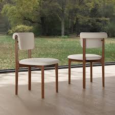 Modern Faux Leather Dining chairs,Black Solid Wood, Beige Faux Leather,Not Assembled Need Set of 2