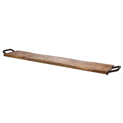 Godinger Wood Serving Tray, Charcuterie Platter Cheese Board with Metal Handles - 40 inch